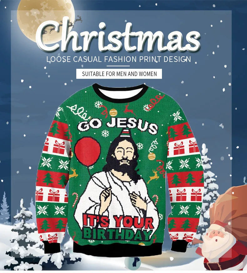 Holiday Party Xmas Men Women Sweatshirt Happy Birthday Jesus Sweater .
